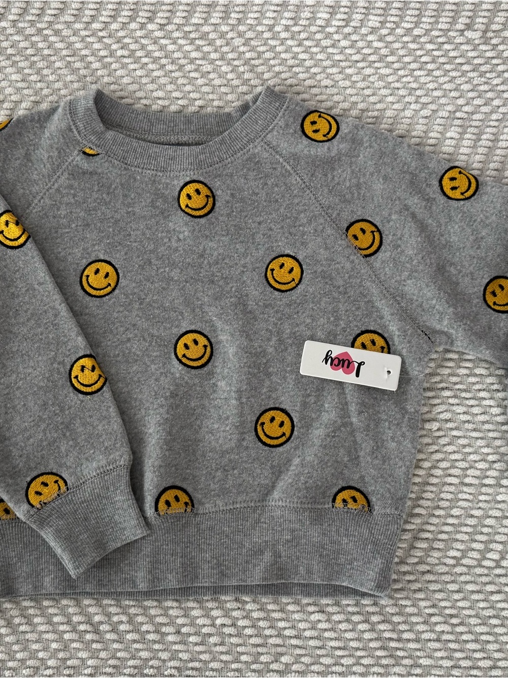 Lucy Gray Sweatshirt with Yellow Smiley Faces